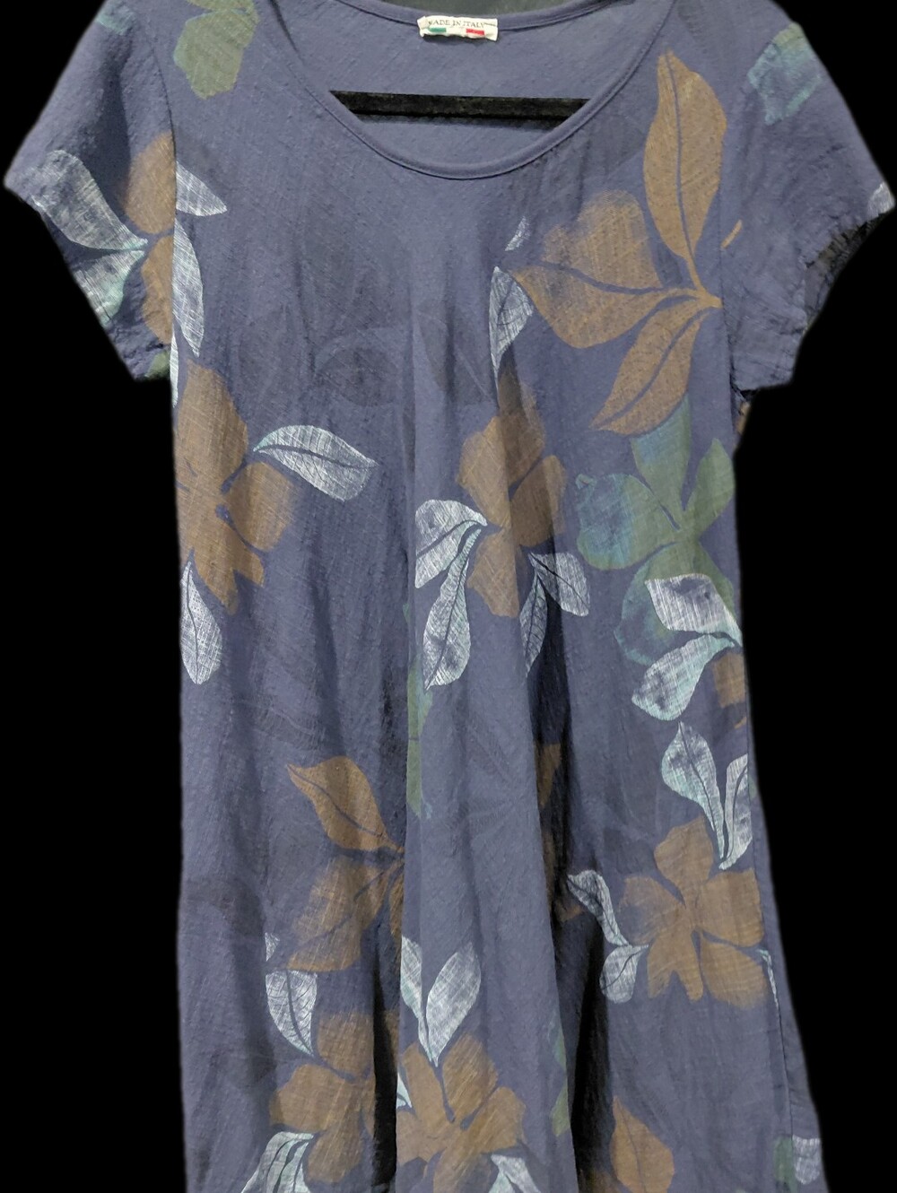 Women’s Navy Floral Cap Sleeve Dress Made In Italy. 100 Cotton